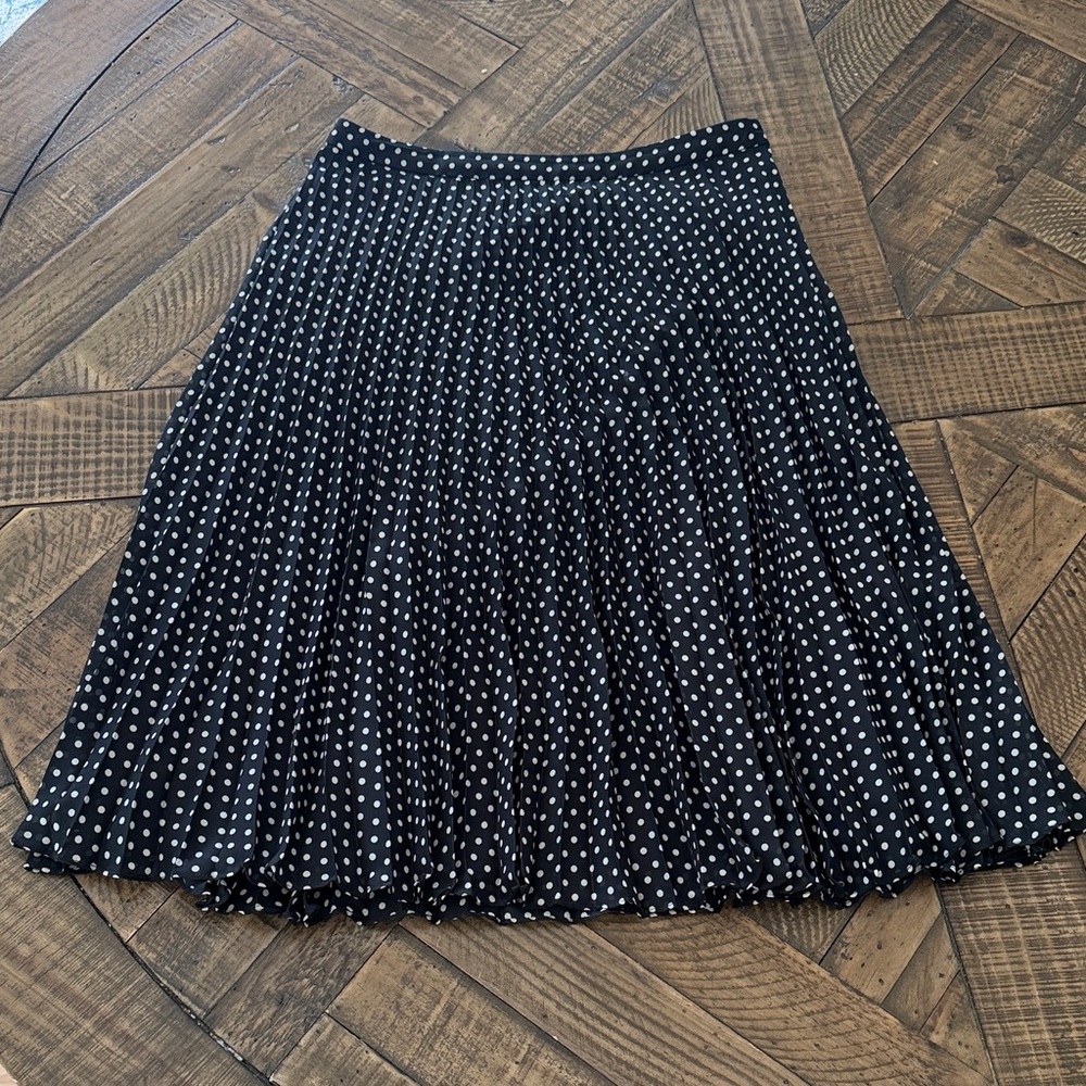 LOFT Black Polka Dot Pleated Midi Skirt